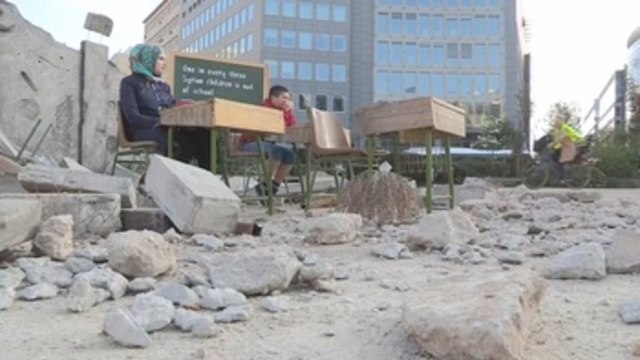 Save the Children recreates destroyed Syrian school in Brussels