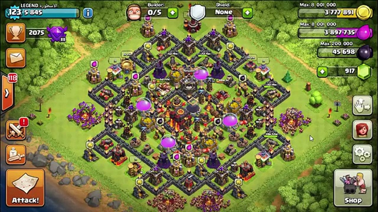 كلاش اوف كلانس-افضل تصميم تاون هول 9 لحفظ الموارد ورفع الكووس/ clash of clans- best th9 hybrid base