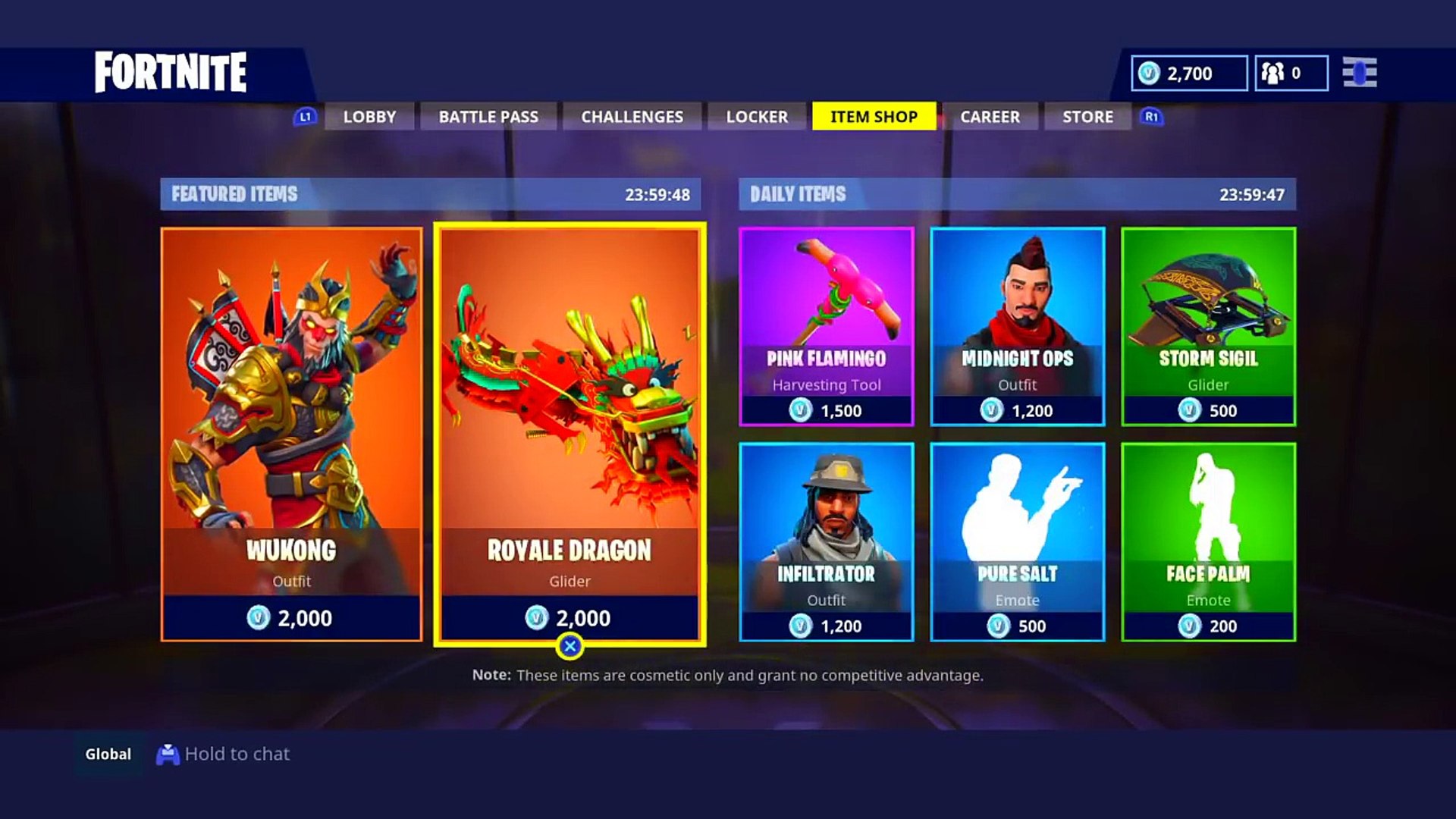 items in fortnite shop