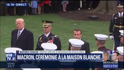 Emmanuel Macron et Donald Trump passent en revue les troupes américaines à la Maison-Blanche