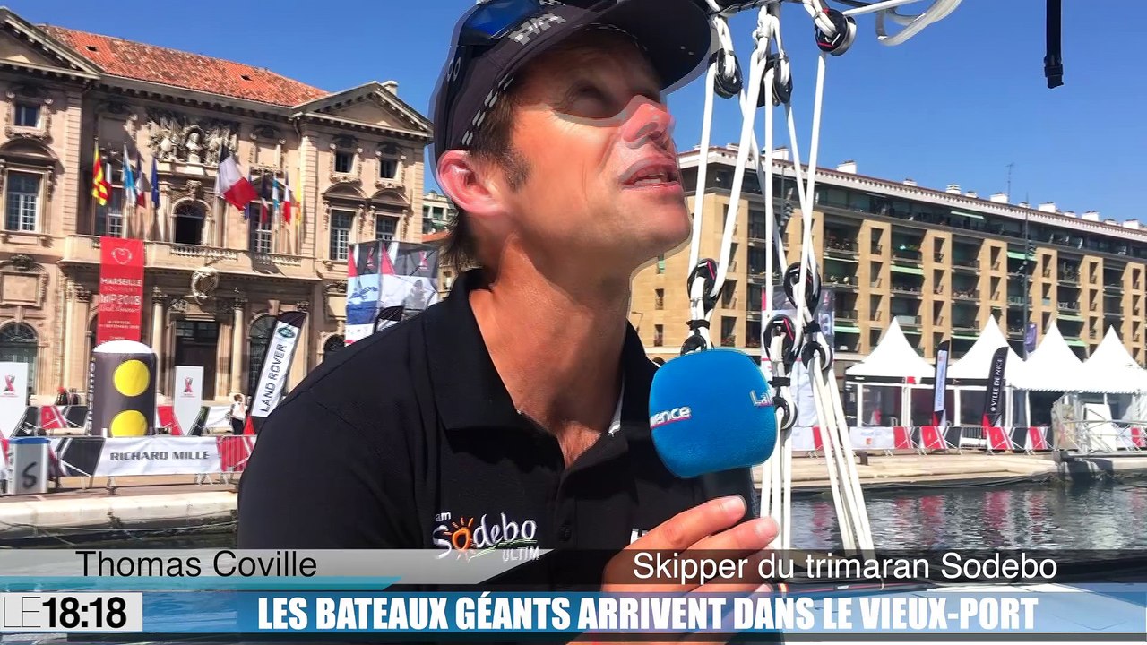 Le skipper breton Thomas Coville et son bateau géant Sodebo sont arrivés dans le Vieux-Port de Marseille