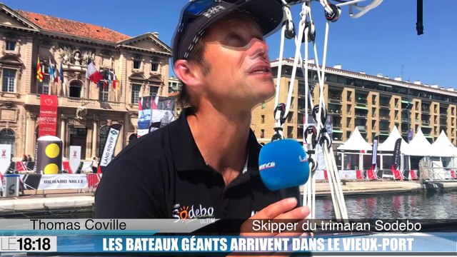 Le skipper breton Thomas Coville et son bateau géant Sodebo sont arrivés dans le Vieux-Port de Marseille