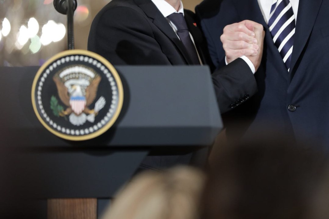 Conférence de presse conjointe du Président de la République, Emmanuel Macron et de Donald Trump, Président des États-Unis d'Amérique à la Maison Blanche