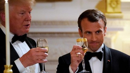 Trump hosts Macron at gala dinner and hints at new Iran deal