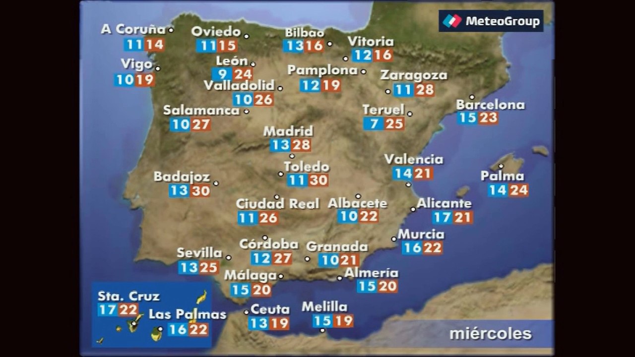 Previsión del tiempo para este miércoles 25 de abril
