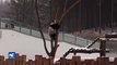 Pandas practican ‘kung fu’ en la nieve