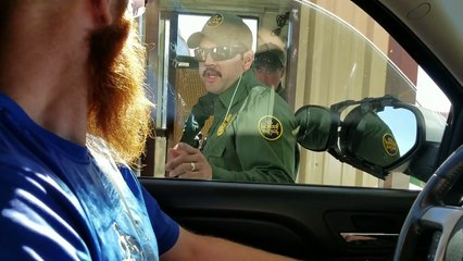 Inland border patrol checkpoint.   I DON'T ANSWER QUESTIONS.