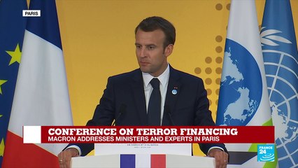 Macron addreses ministers at conference on terror financing