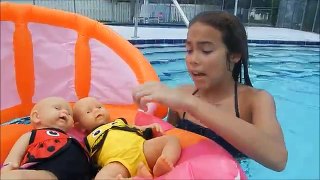 First Time In Pool Together With Full Body Silicone Doll Twins