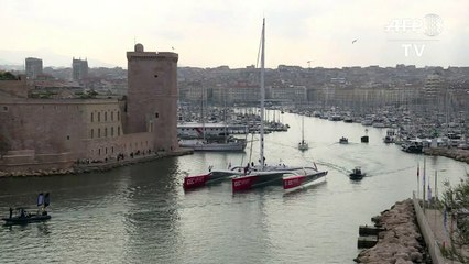 Course UltiMed: les trimarans géants quittent Marseille