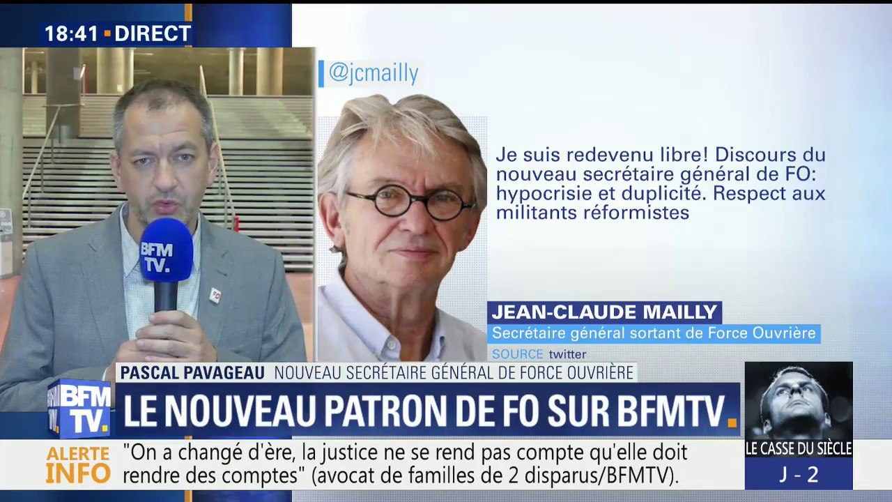 Tweet de J.Cl. Mailly: "C'est regrettable", dit le nouveau secrétaire général de Force Ouvrière Pascal Pavageau