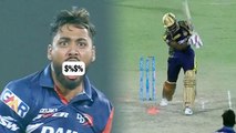 IPL 2018 KKR vs DD : Andre Russell bowled out for 44 runs, Avesh Khan sledges KKR batsman | वनइंडिया