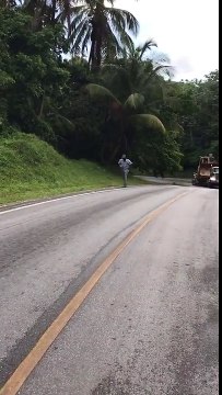 Un camion transportant un bulldozer glisse sur une colline