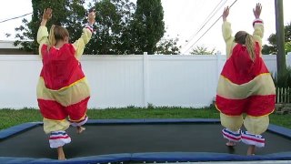 Gymnastics In An Inflatable Costume ~ Jacy and Kacy