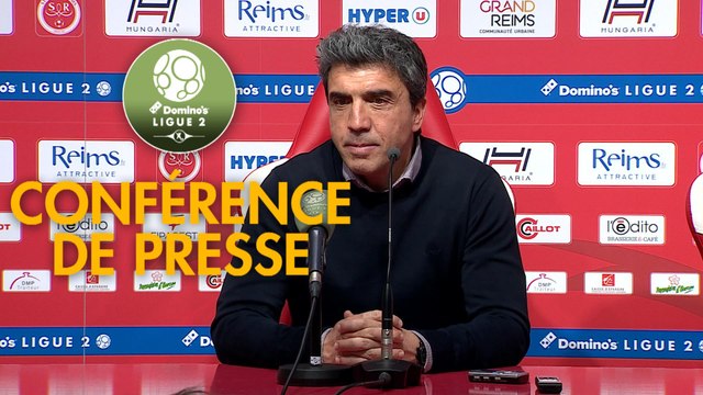 Conférence de presse Stade de Reims - Chamois Niortais (3-1) : David GUION (REIMS) - Denis RENAUD (CNFC) - 2017/2018
