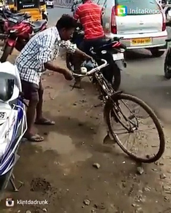 Funny drunken man road passing