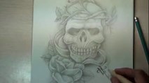 Dibujando una Calavera con  Rosas Realista  / Drawing Realistic Skull and Rose - Nosfe Ink Tattoo