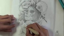 Dibujando una Catrina con Rosas  Diseños para tatuar/ Drawing Catrine and roses tattoo design - Nosfe Ink Tattoo