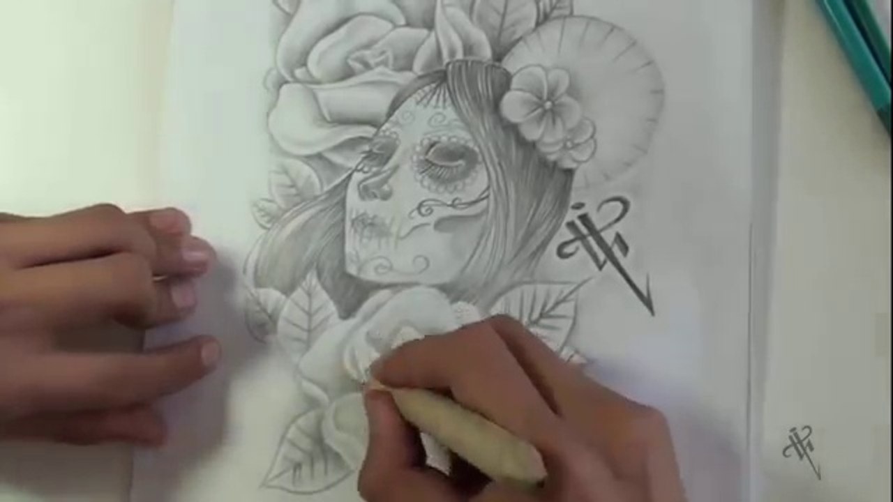 Dibujando una Catrina con Rosas  Diseños para tatuar/ Drawing Catrine and roses tattoo design - Nosfe Ink Tattoo