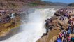 World's largest yellowish waterfall Hukou Waterfall receives large number of visitors on Sunday