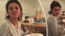 Selena Gomez gorges on pizza and ice cream as she is about to watch Amy Schumer's I Feel Pretty.