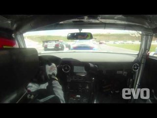 On board crash as evo races the sensational Mercedes SLS GT3