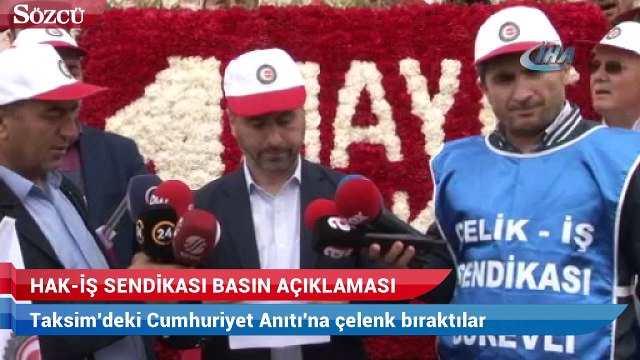HAK-İŞ sendikası Taksim'deki Cumhuriyet Anıtı'na çelenk bıraktı