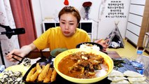 입짧은햇님의 먹방~!mukbang, eating show(매운갈비찜,납작만두,새우튀김 180430)