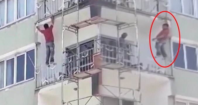 İşçi Bayramı'nda, 2 İşçinin Güvenlik Önlemi Almadan Çalıştığı Anlar Yürekleri Ağza Getirdi