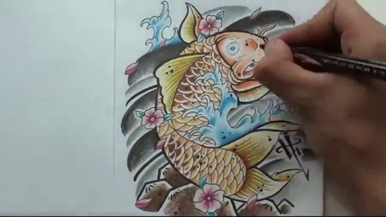 Dibujando un Pez Koi diseños para tatuar / Drawing Koi Fish Tattoo Design - Nosfe Ink Tattoo