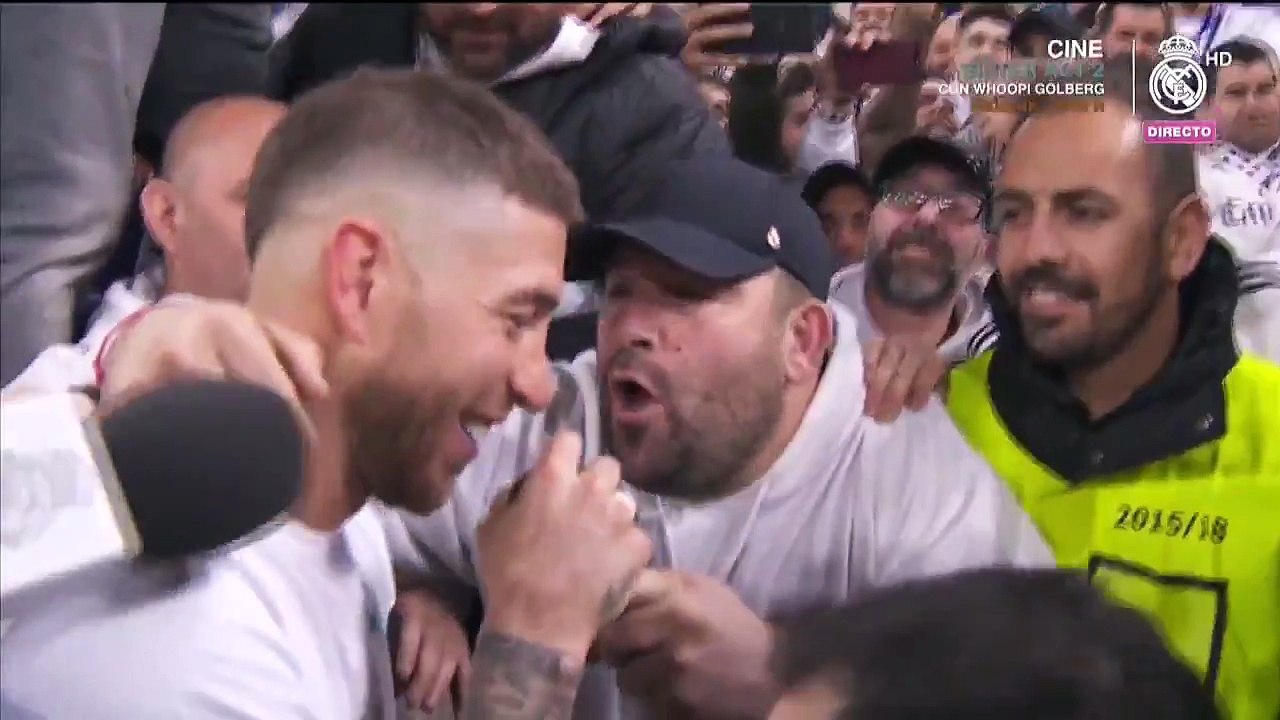 Sergio Ramos sings with fans after Real Madrid reach Champions League final - Real Madrid 2-2 Bayern Munich 01.05.2018