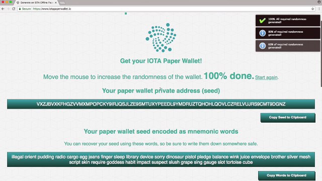 Create an IOTA offline paper wallet for securely storing your coins