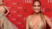 Jennifer Lopez is jaw-dropping in plunging champagne gown with bold thigh slit at Time 100 Gala.