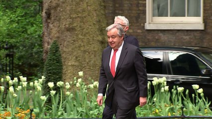 Antonio Guterres arrives at 10 Downing Street to meet May
