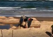 Tow Truck Recovers Submerged Car on Fraser Island Beach