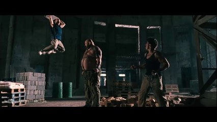 When David Belle and Cyril Raffaelli going to defuse the bomb, a giant man stop him. A amzing fight scene from the movie District B 13 (2004) film