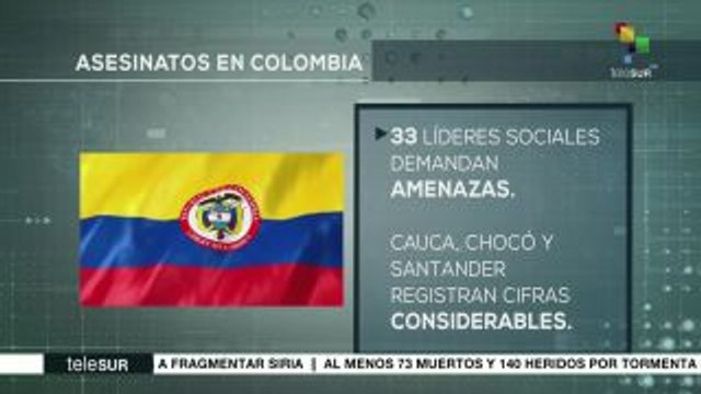 Colombia: 33 líderes sociales han presentado denuncias por amenazas
