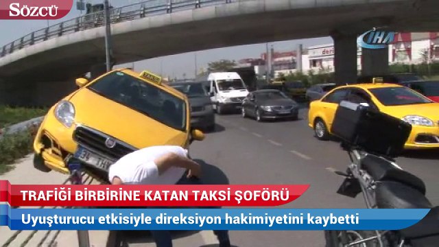 Direksiyon başında uyuşturucu kullanan taksi sürücüsü trafiği birbirine kattı