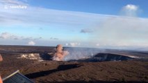 MAY 3: The view from the observation tower: Flume of smoke emerges from Kilauea crater
