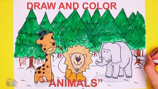 How to draw and color the animals by Water Colors Learning Colors and Draw For Kids
