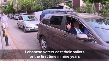 Lebanese vote at a polling station in Beirut