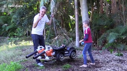 Nutty professor builds crazy leaf blower ride for his children