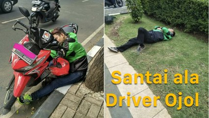 Potret Driver Ojol Istirahat di Sembarang Tempat