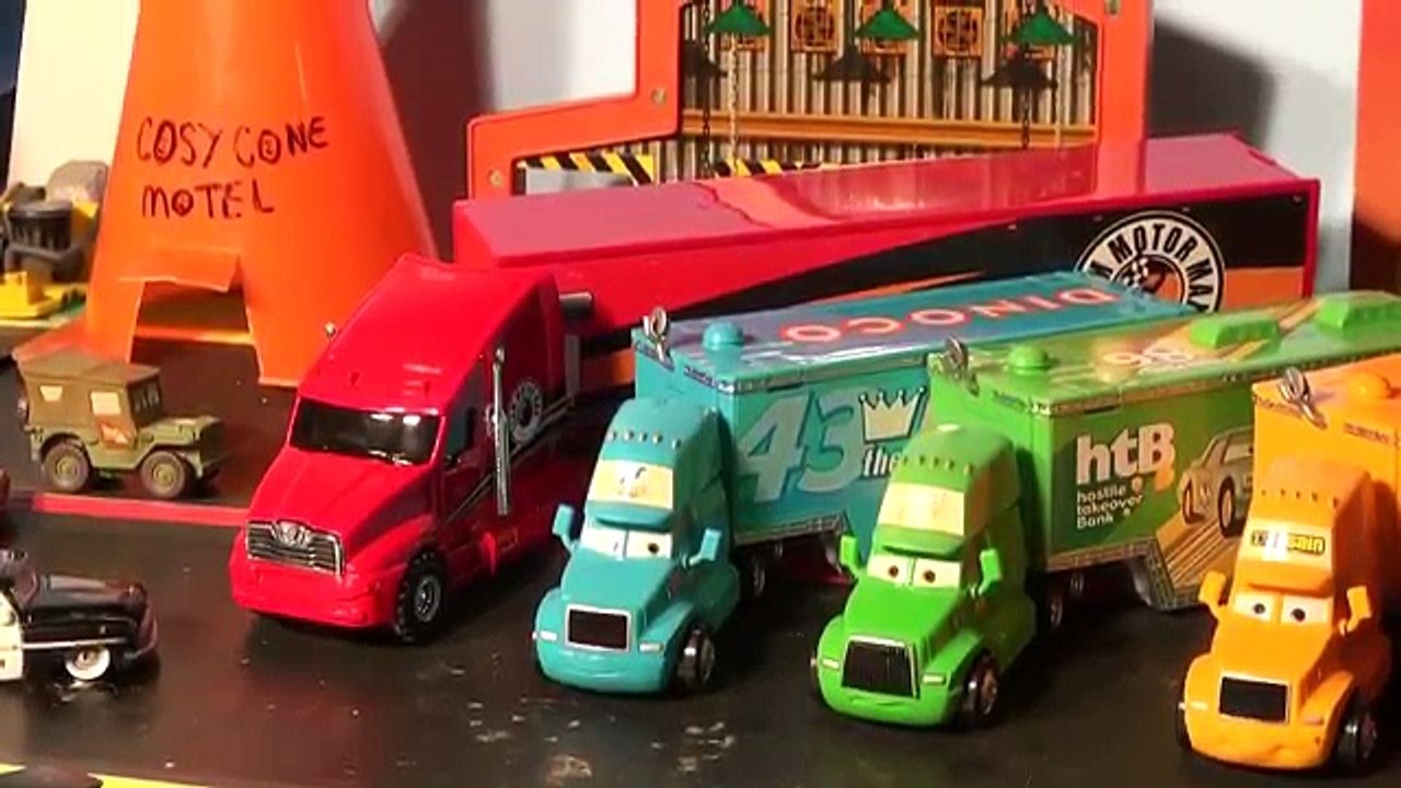 Pixar Cars, The Haulers, with Mack, Lightning , Chick Hicks, The King, and a NEW Hauler for the Cars
