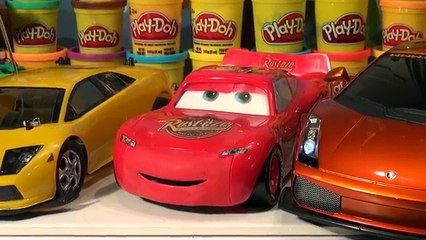 Download Video: Pixar Cars Fast Talkin Lightning McQueen vs 2 Remote Control Lamborghini Murcielago Race Cars