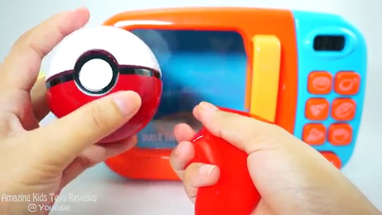 Learn Colors with Pokemon GO Slime Clay Surprise Toys with Cooking Microwave Oven Playset