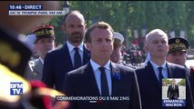 8 mai: les images du recueillement d’Emmanuel Macron sous la statue du général De Gaulle