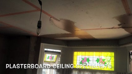 NEW PLASTERBOARD CEILING AND PLASTER OVER OLD WALLS IN CAERPHILLY SOUTH WALES