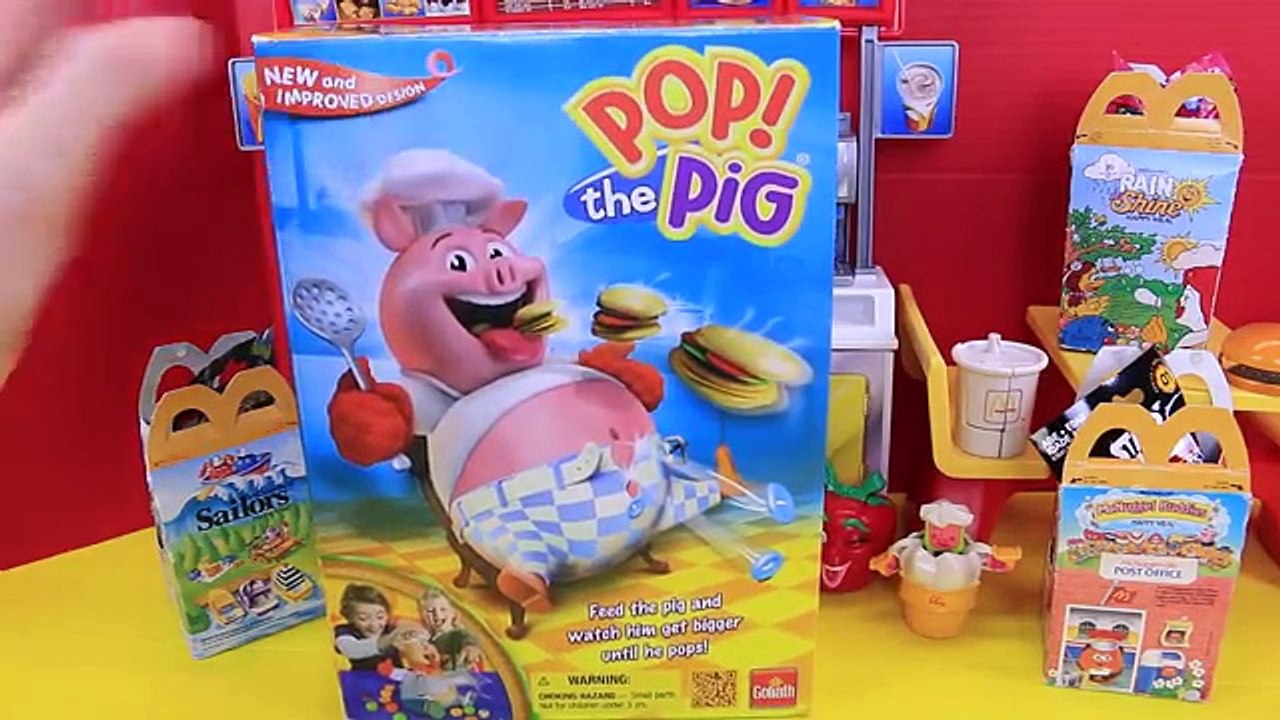 Pop The Pig Game with McDonalds Surprise Toys and Burger Eating Pig Surprise Blind Bags