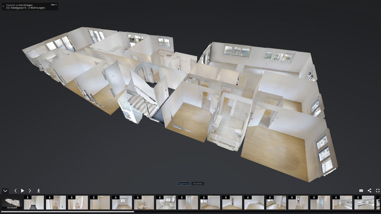 3D 360° Modell von 3 Wohnungen in Mehrfamilienhaus